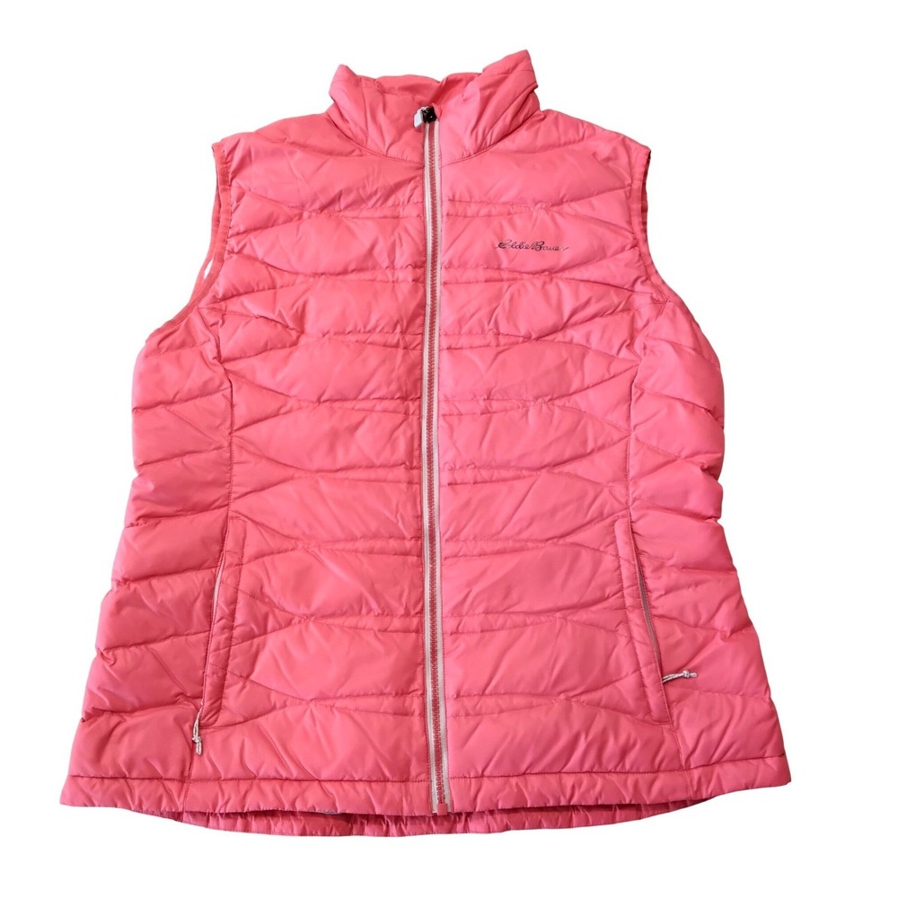 Eddie Bauer Womens Pink Down Puffer Vest Full Zip Quilted Sleeveless Jacket L
